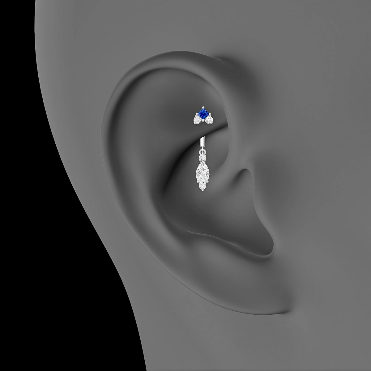 Lio | 18k White Gold 8 mm Sapphire & Diamond Rook Piercing