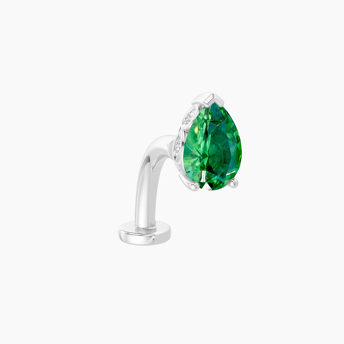 Livia | 18k White Gold 10 mm 7 mm Emerald & Diamond Floating Navel Piercing