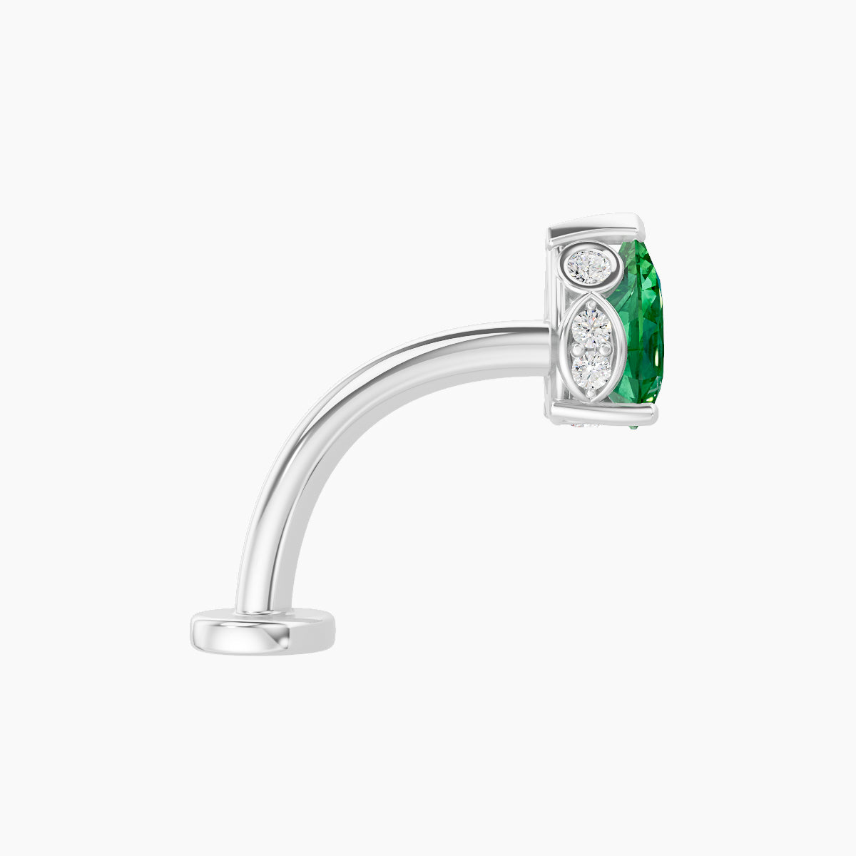 Livia | 18k White Gold 10 mm 7 mm Emerald & Diamond Floating Navel Piercing
