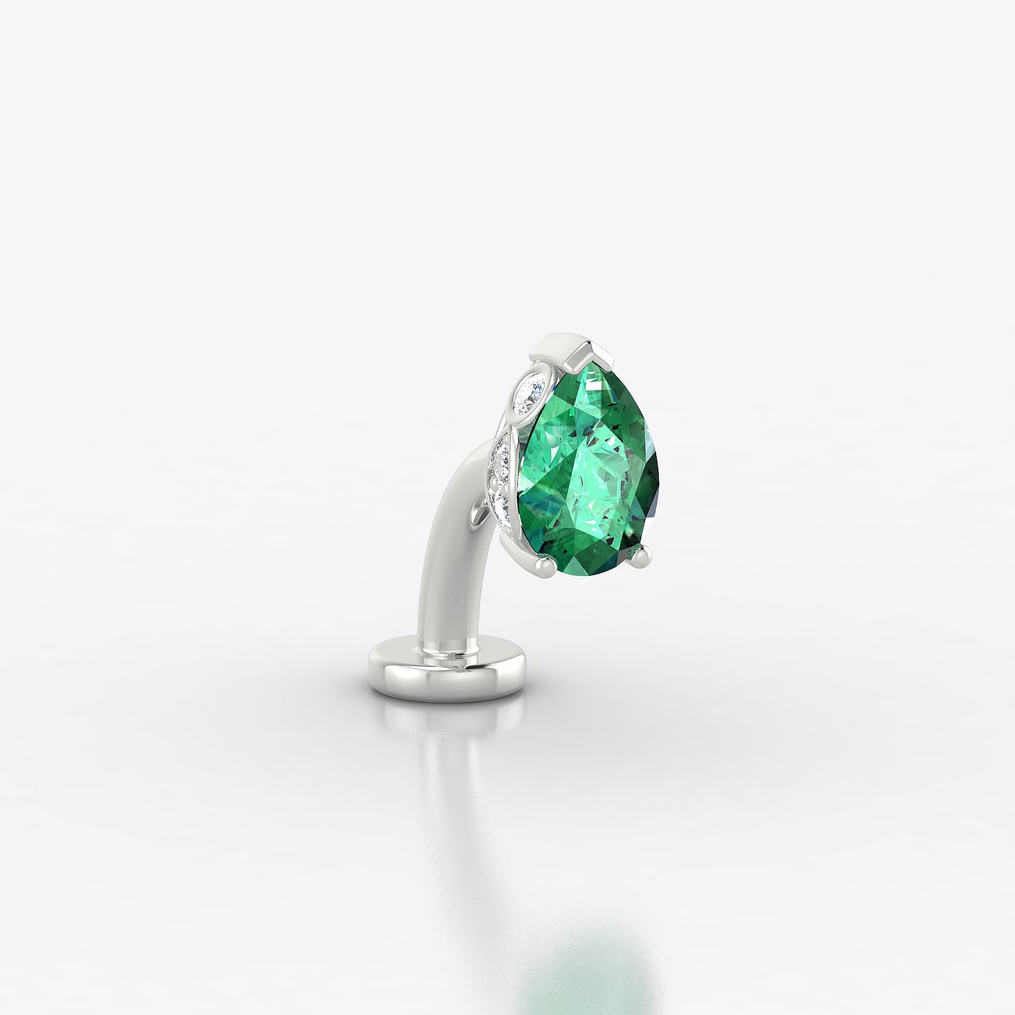 Livia | 18k White Gold 8 mm 7 mm Emerald & Diamond Floating Navel Piercing