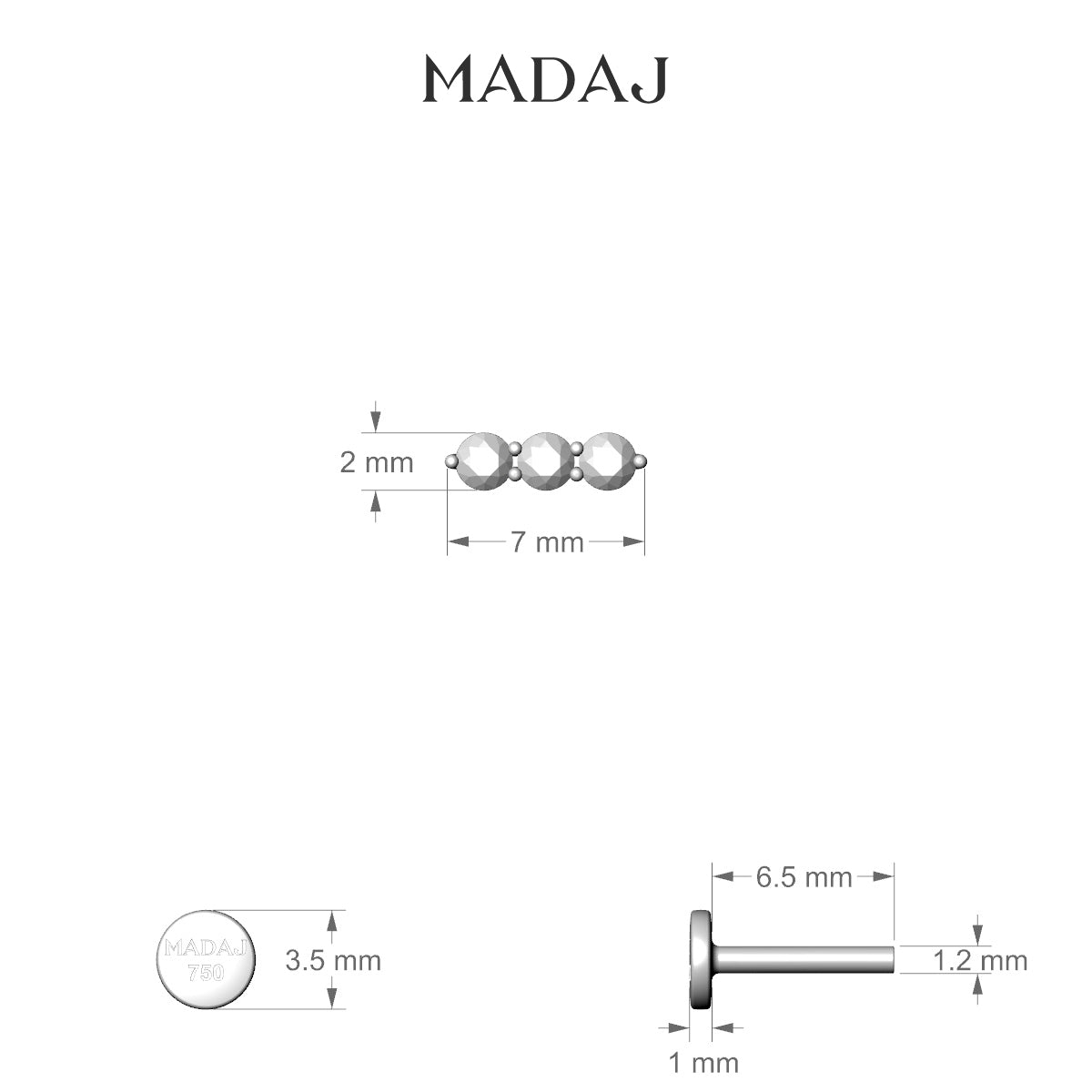 Ma'at | 18k Yellow Gold 6.5 mm 7 mm Trilogy Ruby Piercing