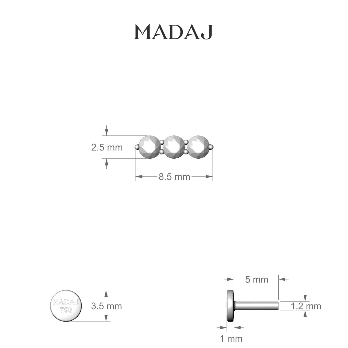 Ma'at | 18k White Gold 5 mm 8.5 mm Trilogy Sapphire Piercing