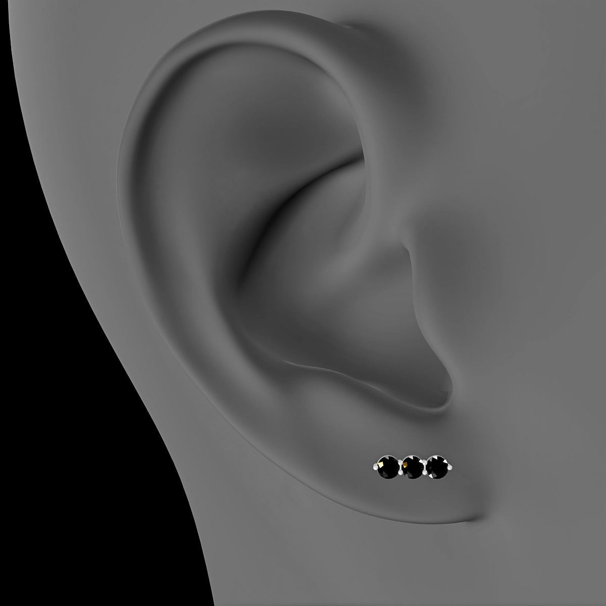 Ma'at | 18k White Gold 6.5 mm 8.5 mm Trilogy Black Diamond Piercing