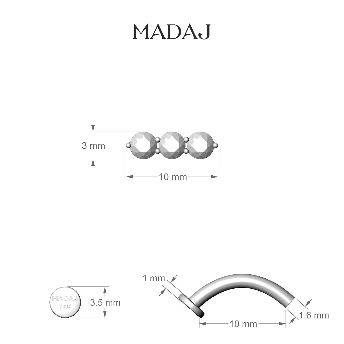 Ma'at | 18k Rose Gold 10 mm 10 mm Trilogy Diamond Floating Navel Piercing