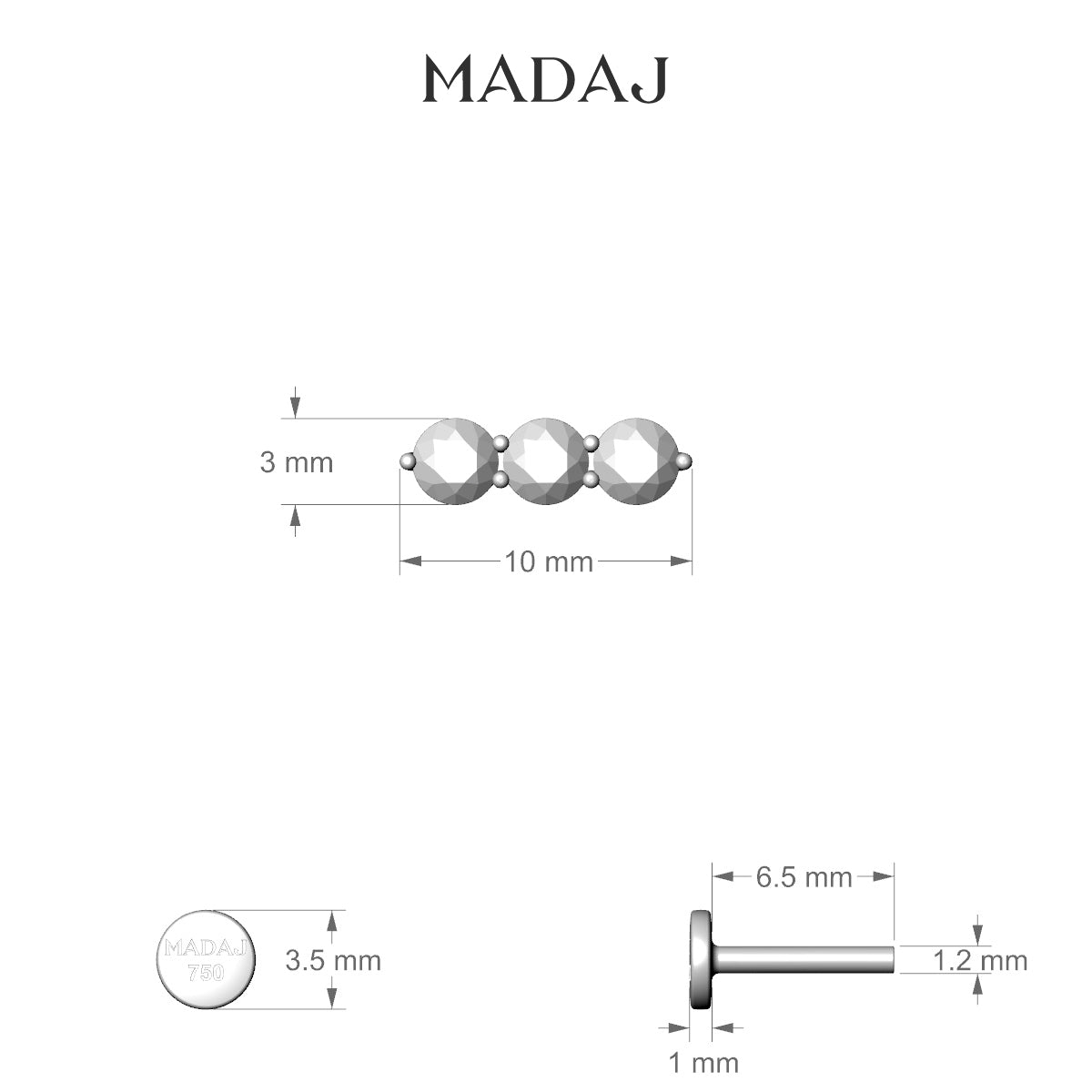 Ma'at | 18k Yellow Gold 6.5 mm 10 mm Trilogy Ruby Piercing