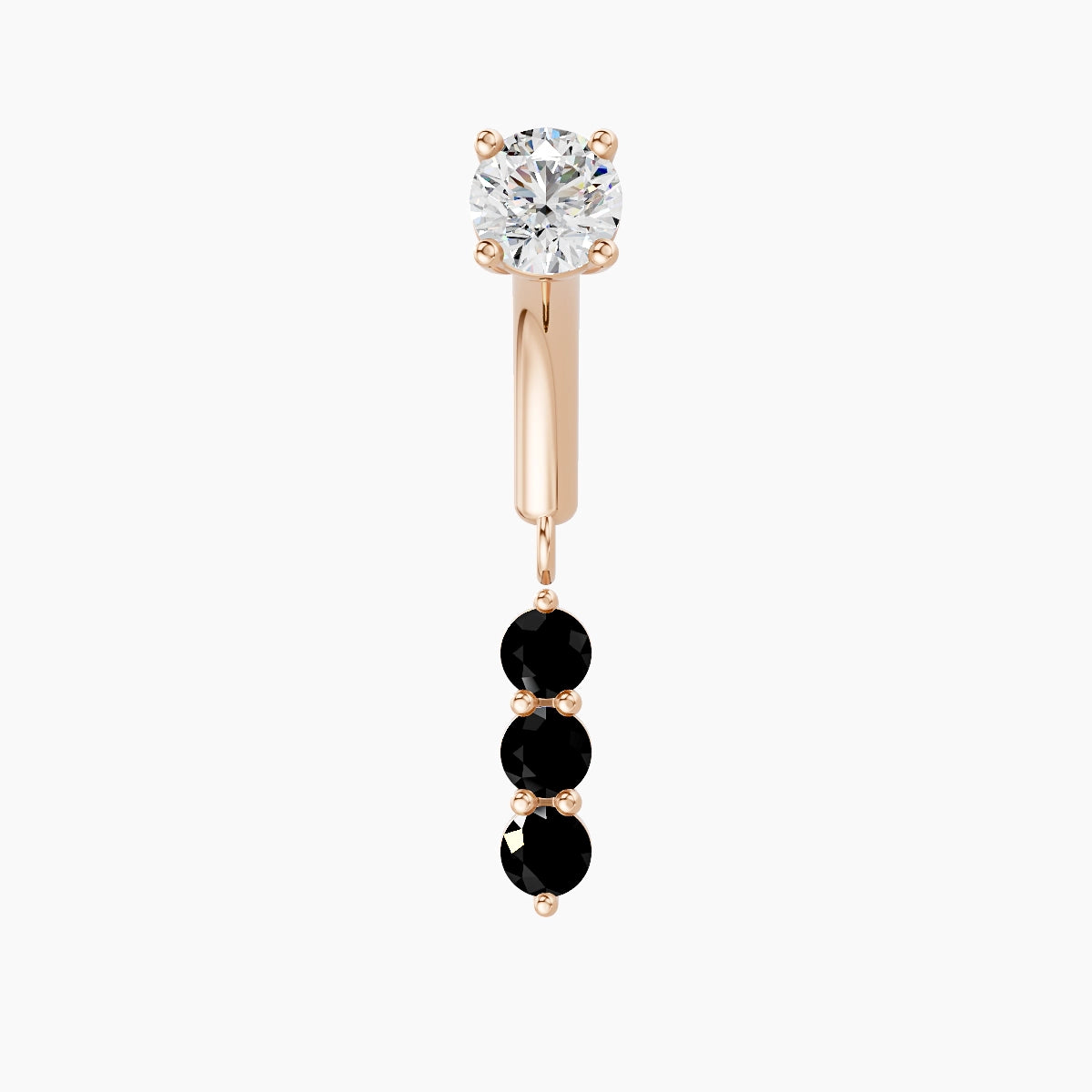 Ma'at | Piercing Rook Trilogie Diamant noir & Diamant Or Rose 18k Hypoallergénique 6.5 mm 6 mm