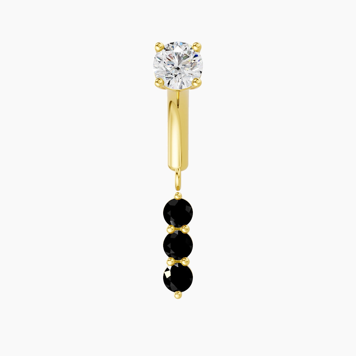 Ma'at | Piercing Rook Trilogie Diamant noir & Diamant Or Jaune 18k Hypoallergénique 6.5 mm 6 mm