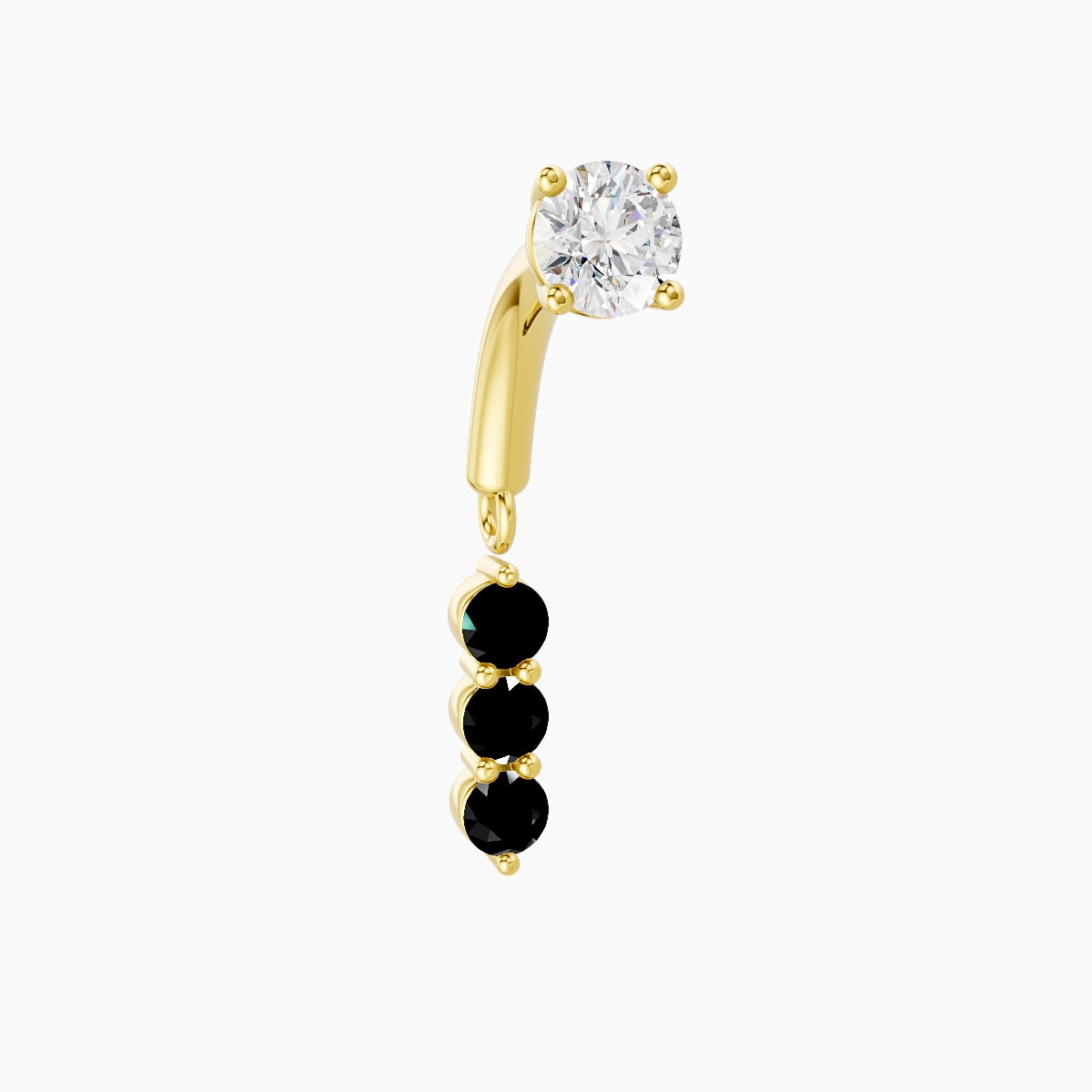 Ma'at | Piercing Rook Trilogie Diamant noir & Diamant Or Jaune 18k Hypoallergénique 6.5 mm 6 mm