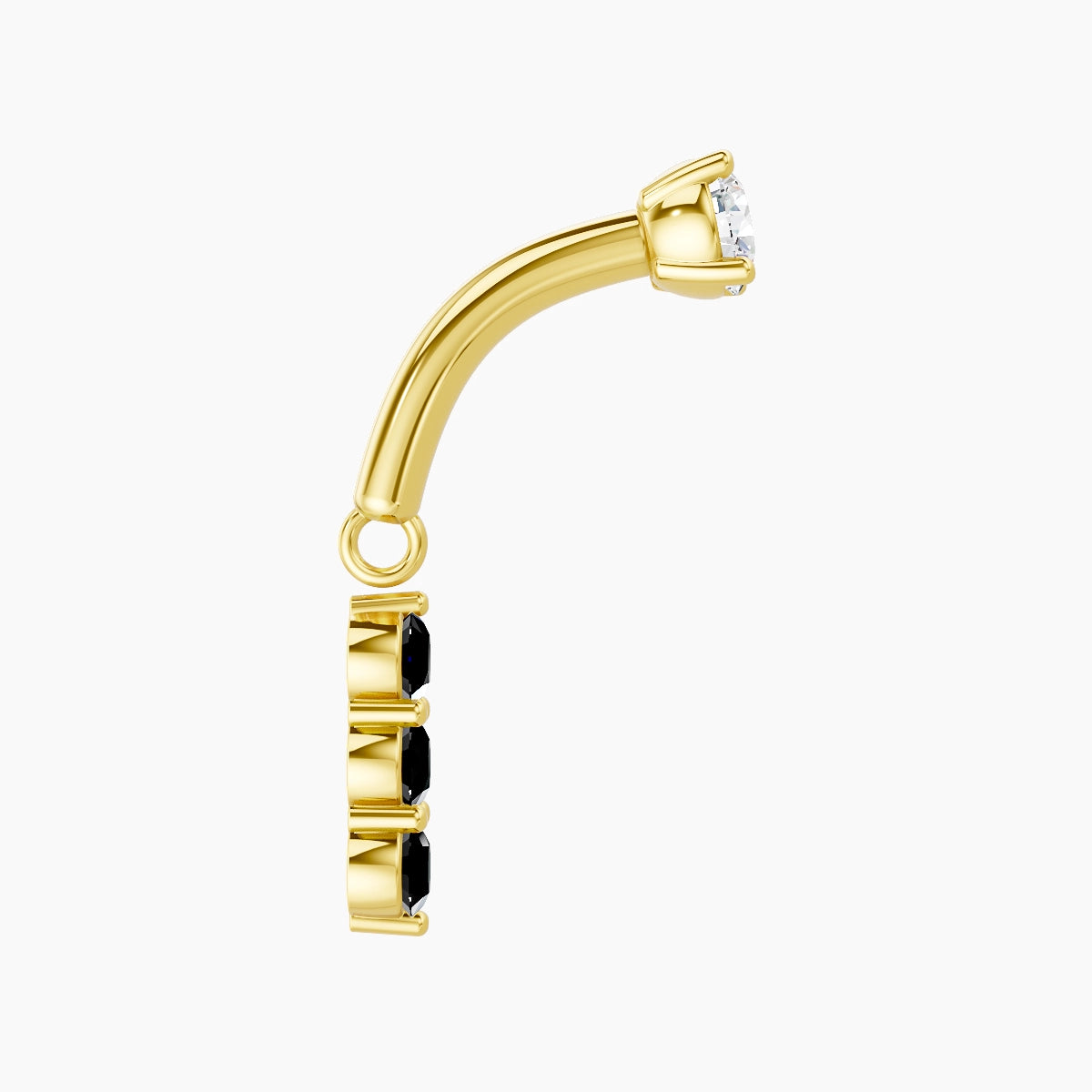 Ma'at | Piercing Rook Trilogie Diamant noir & Diamant Or Jaune 18k Hypoallergénique 6.5 mm 6 mm