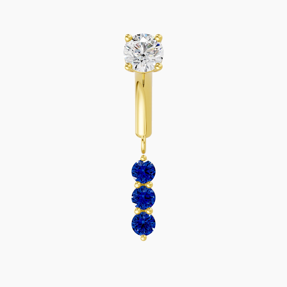 Ma'at | Piercing Rook Trilogie Saphir & Diamant Or Jaune 18k Hypoallergénique 6.5 mm 6 mm