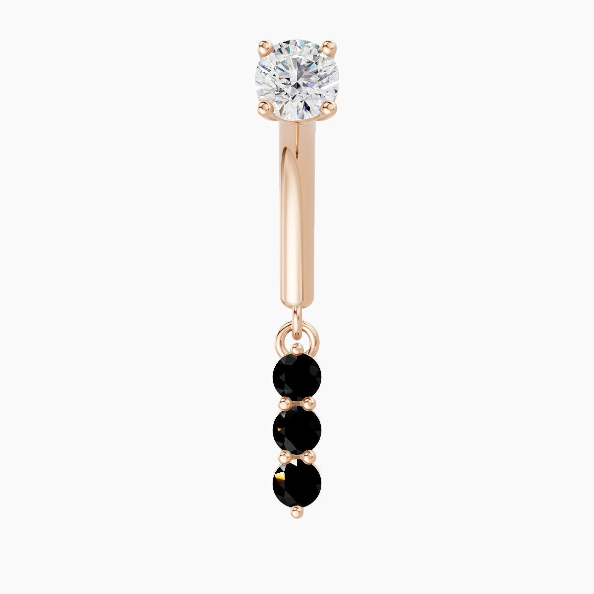 Ma'at | Piercing Rook Trilogie Diamant noir & Diamant Or Rose 18k Hypoallergénique 6.5 mm 8 mm