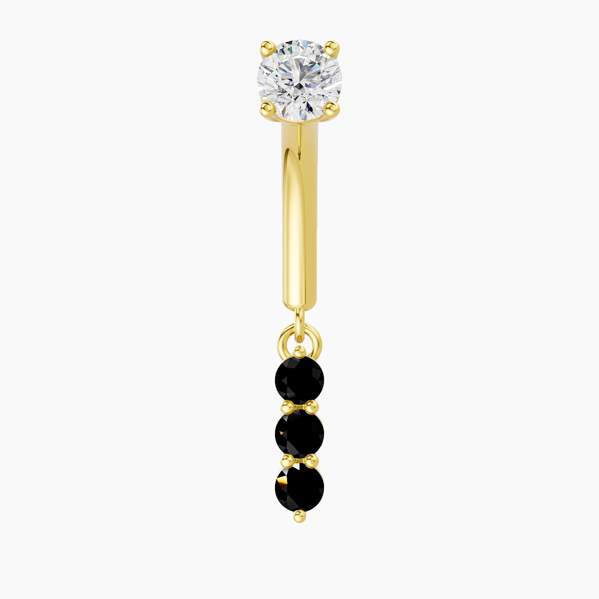 Ma'at | Piercing Rook Trilogie Diamant noir & Diamant Or Jaune 18k Hypoallergénique 6.5 mm 8 mm