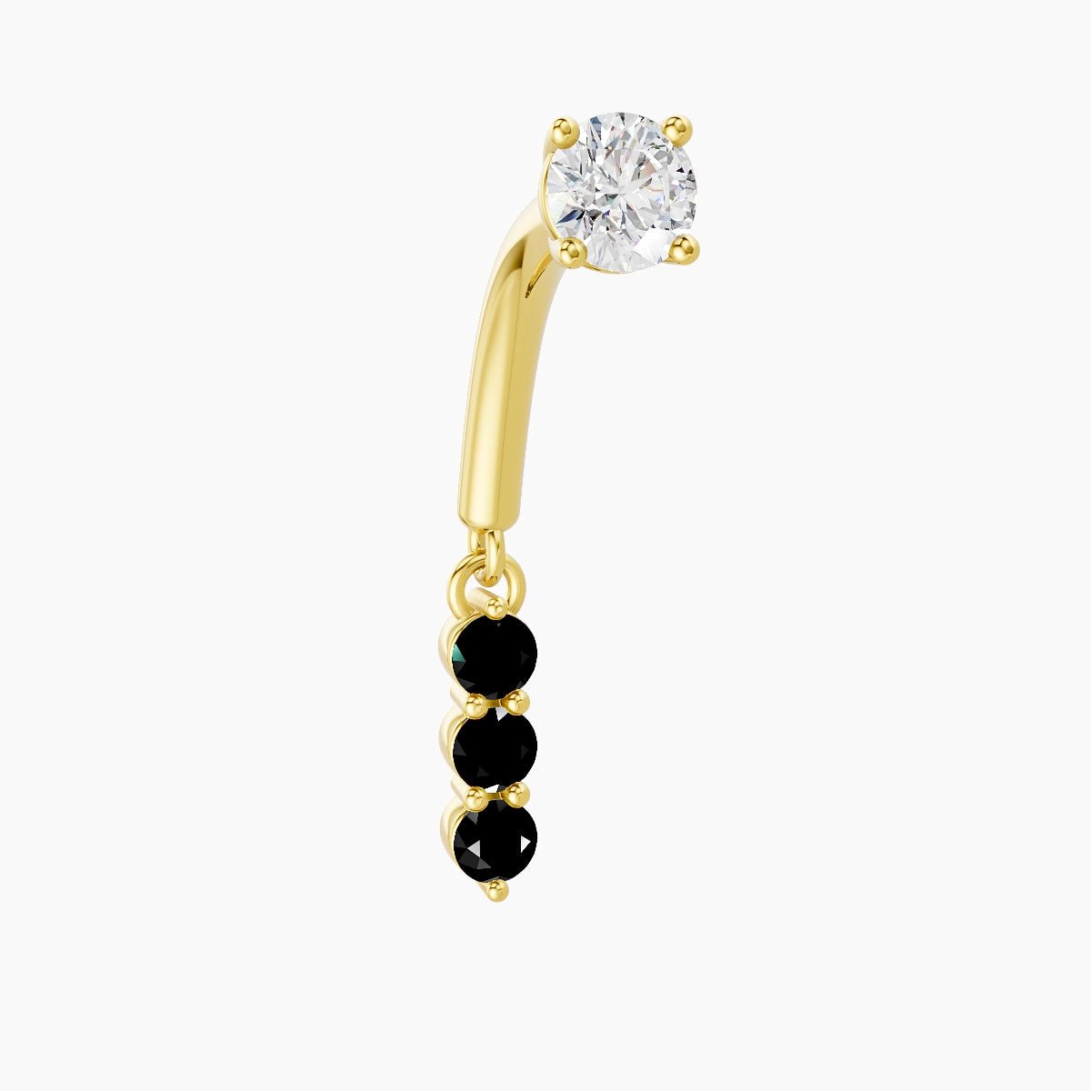 Ma'at | Piercing Rook Trilogie Diamant noir & Diamant Or Jaune 18k Hypoallergénique 6.5 mm 8 mm