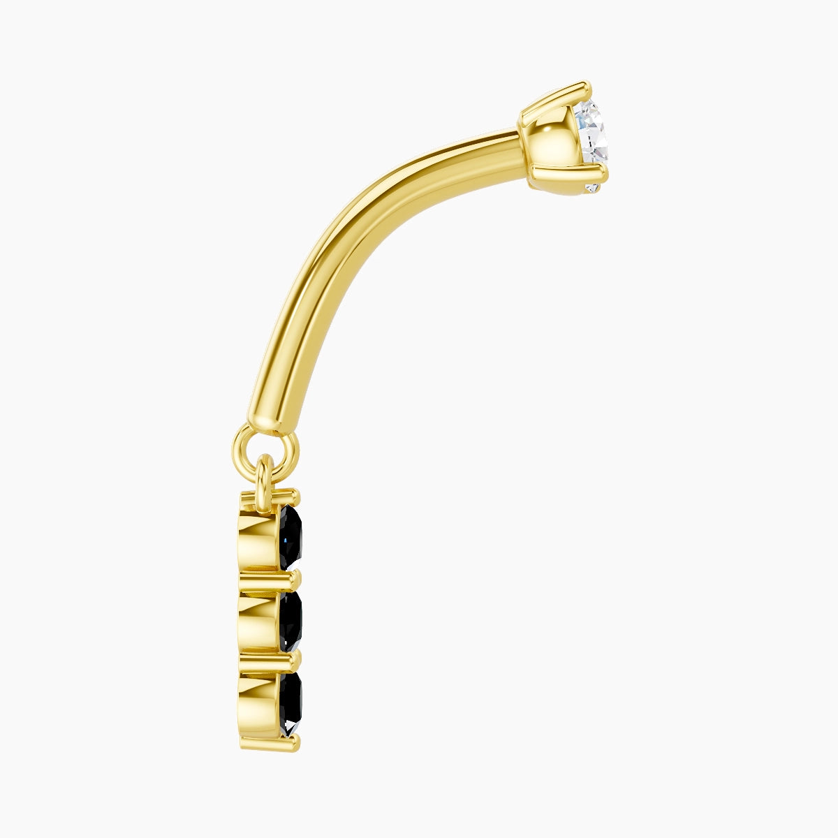 Ma'at | Piercing Rook Trilogie Diamant noir & Diamant Or Jaune 18k Hypoallergénique 6.5 mm 8 mm