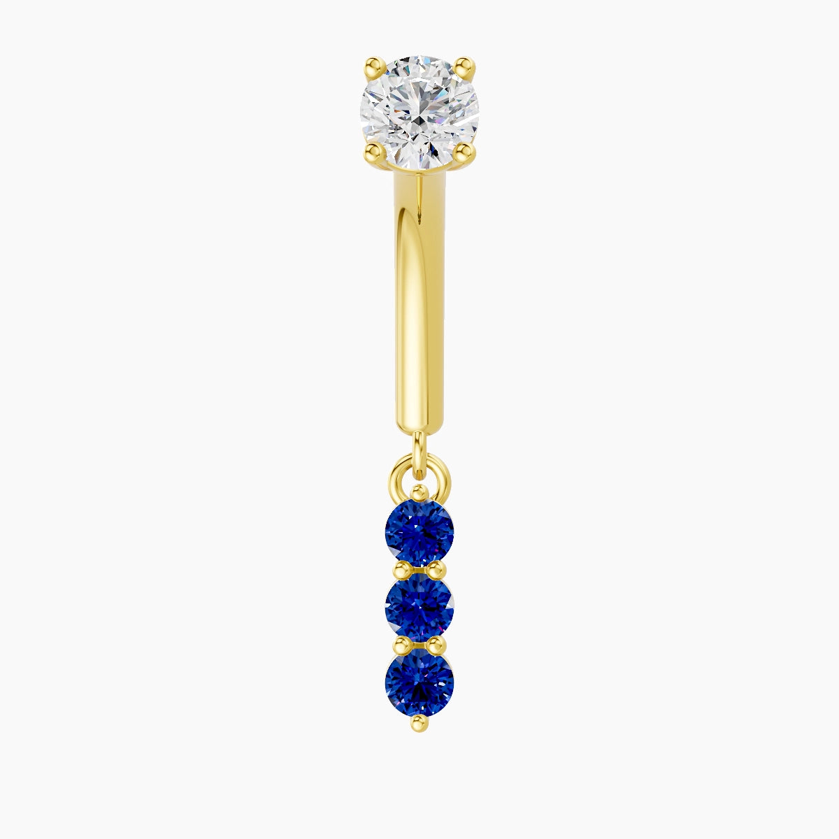 Ma'at | Piercing Rook Trilogie Saphir & Diamant Or Jaune 18k Hypoallergénique 6.5 mm 8 mm