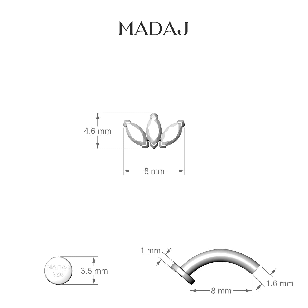 Maia | 18k White Gold 8 mm 8 mm Lotus Diamond Floating Navel Piercing