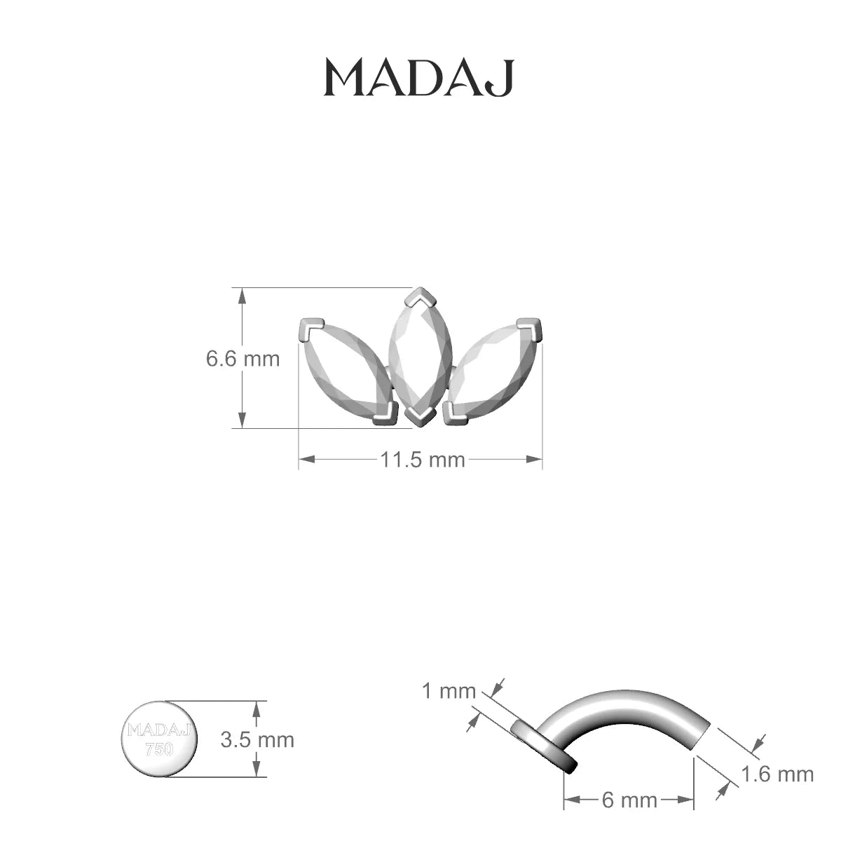 Maia | 18k White Gold 11.5 mm 6 mm Lotus Diamond Floating Navel Piercing