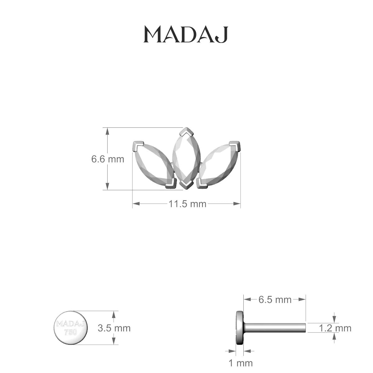 Maia | 18k Rose Gold 11.5 mm 6.5 mm Lotus Diamond Nose Piercing