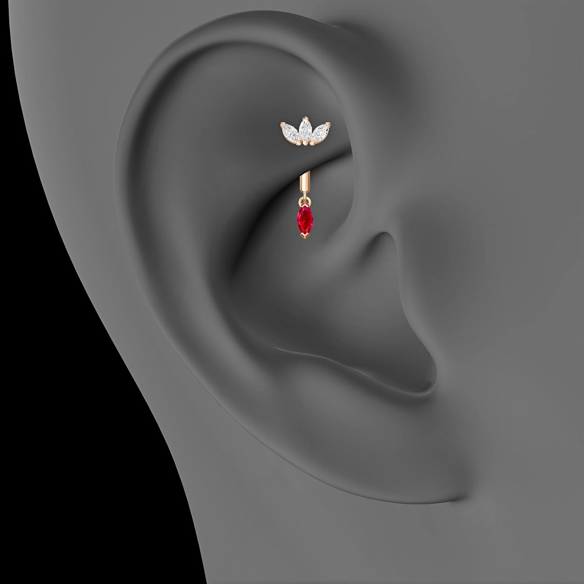 Maia | 18k Rose Gold 8 mm Lotus Ruby & Diamond Rook Piercing