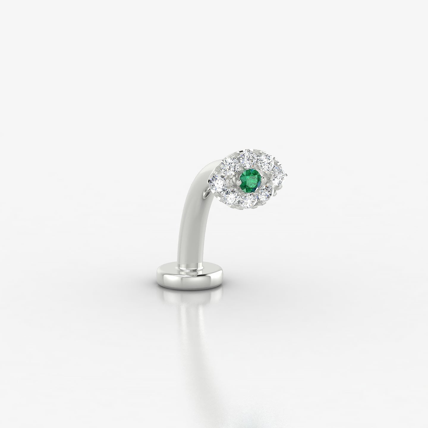 Minerva | 18k White Gold 10 mm 5.5 mm Eye Emerald & Diamond Floating Navel Piercing