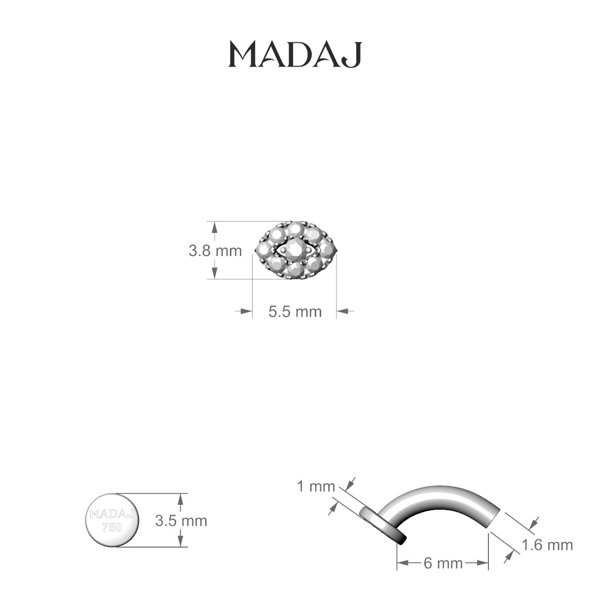 Minerva | 18k Rose Gold 5.5 mm 6 mm Eye Diamond Floating Navel Piercing