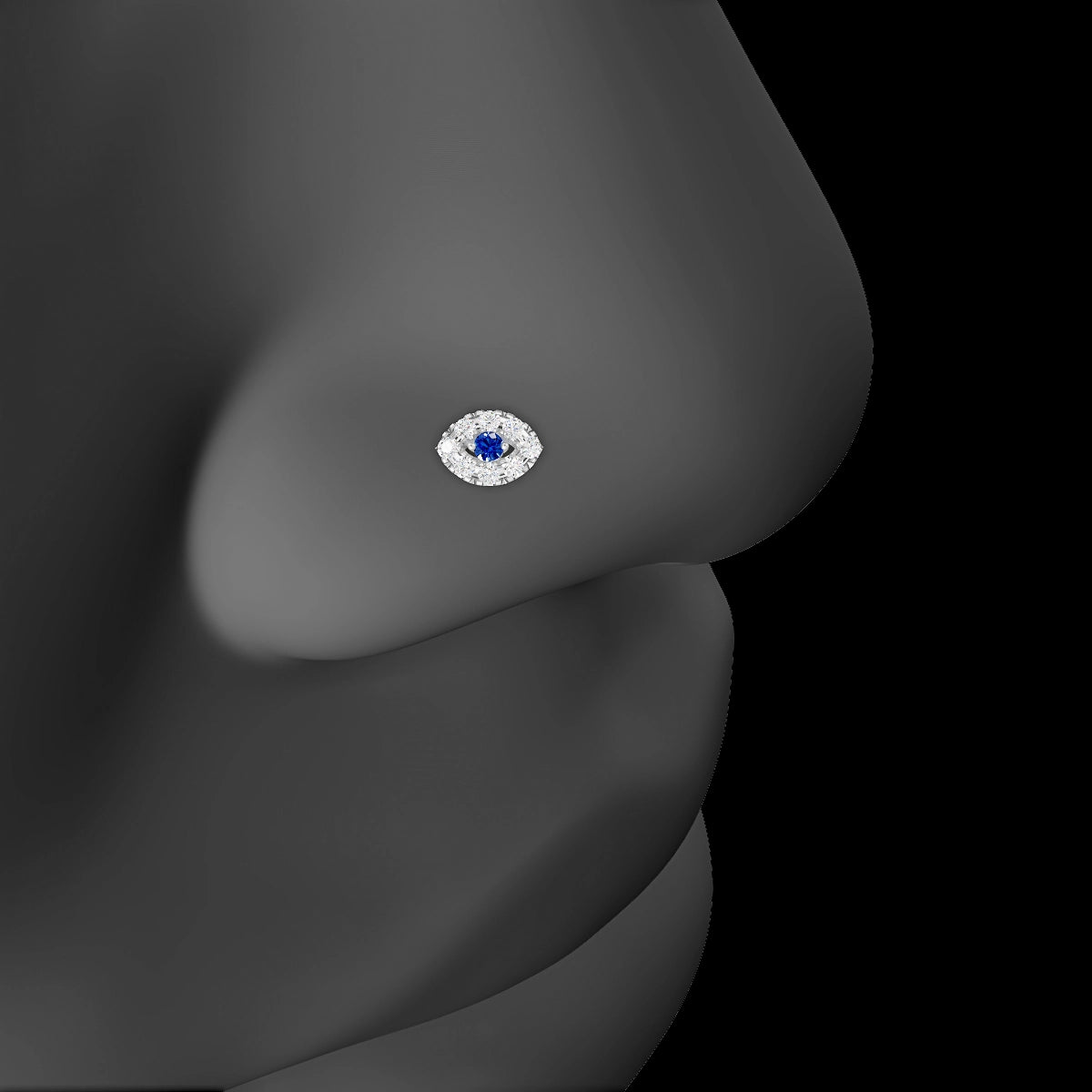 Minerva | 18k White Gold 6.5 mm 5.5 mm Eye Sapphire & Diamond Nose Piercing