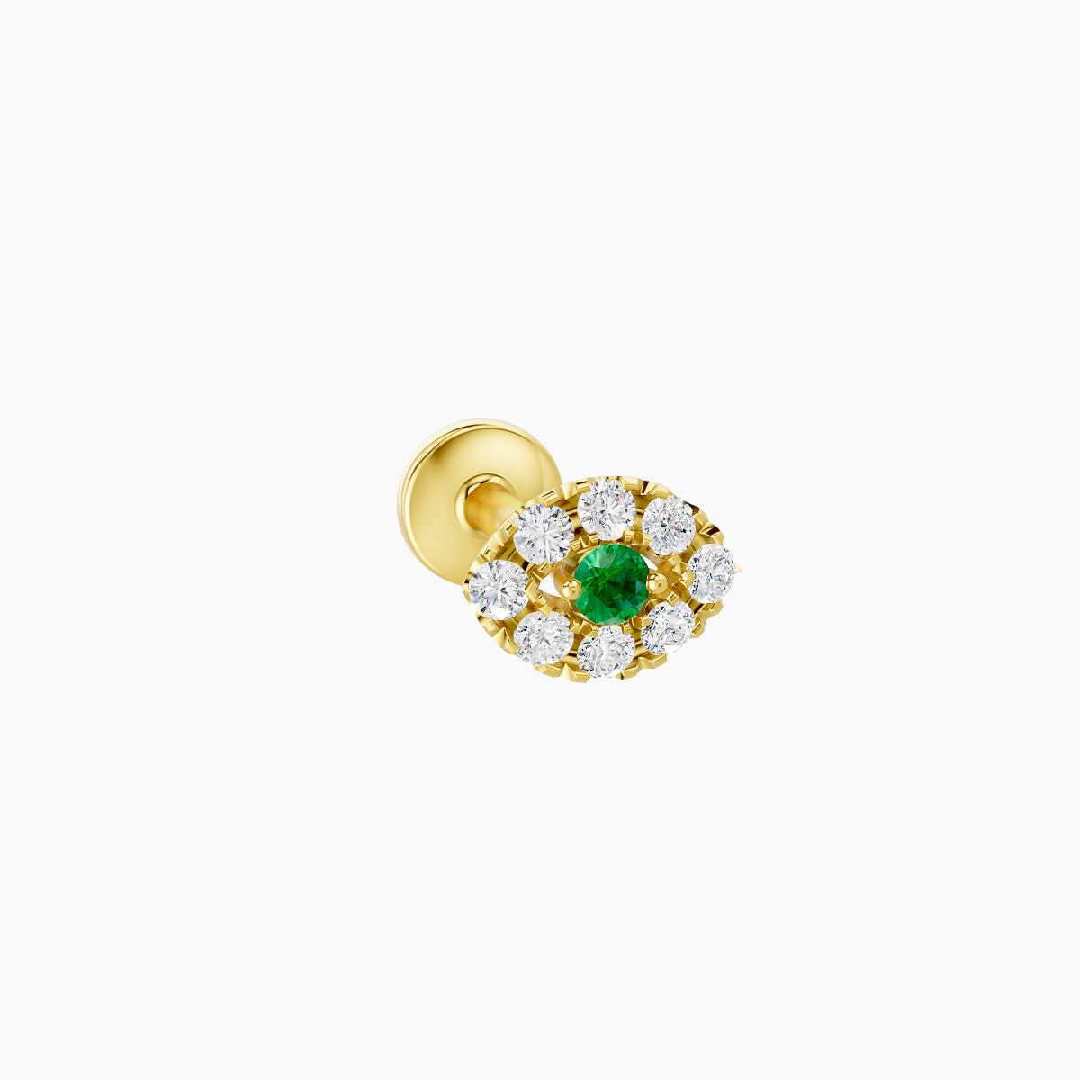 Minerva | 18k Yellow Gold 6.5 mm 5.5 mm Eye Emerald & Diamond Piercing