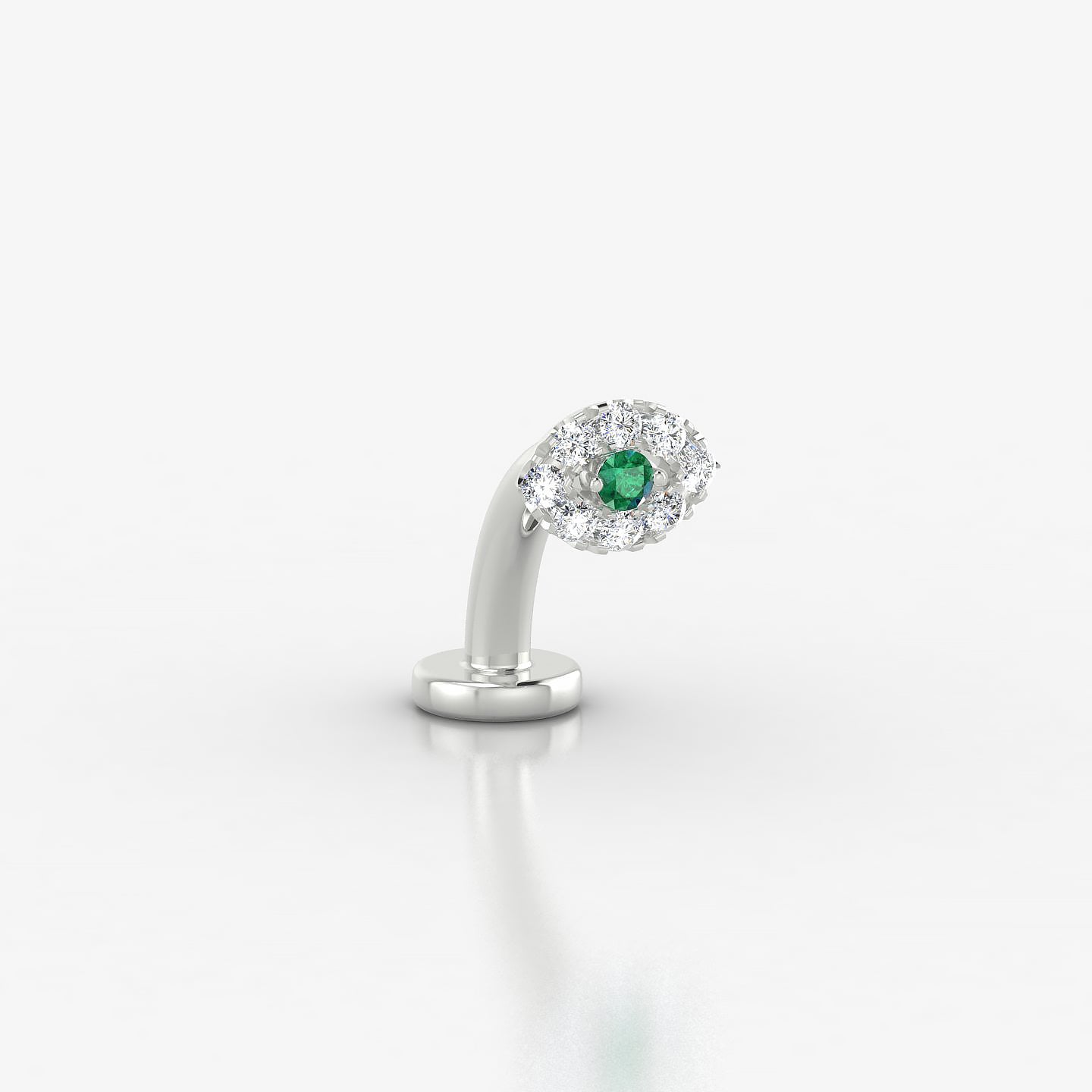 Minerva | 18k White Gold 8 mm 5.5 mm Eye Emerald & Diamond Floating Navel Piercing