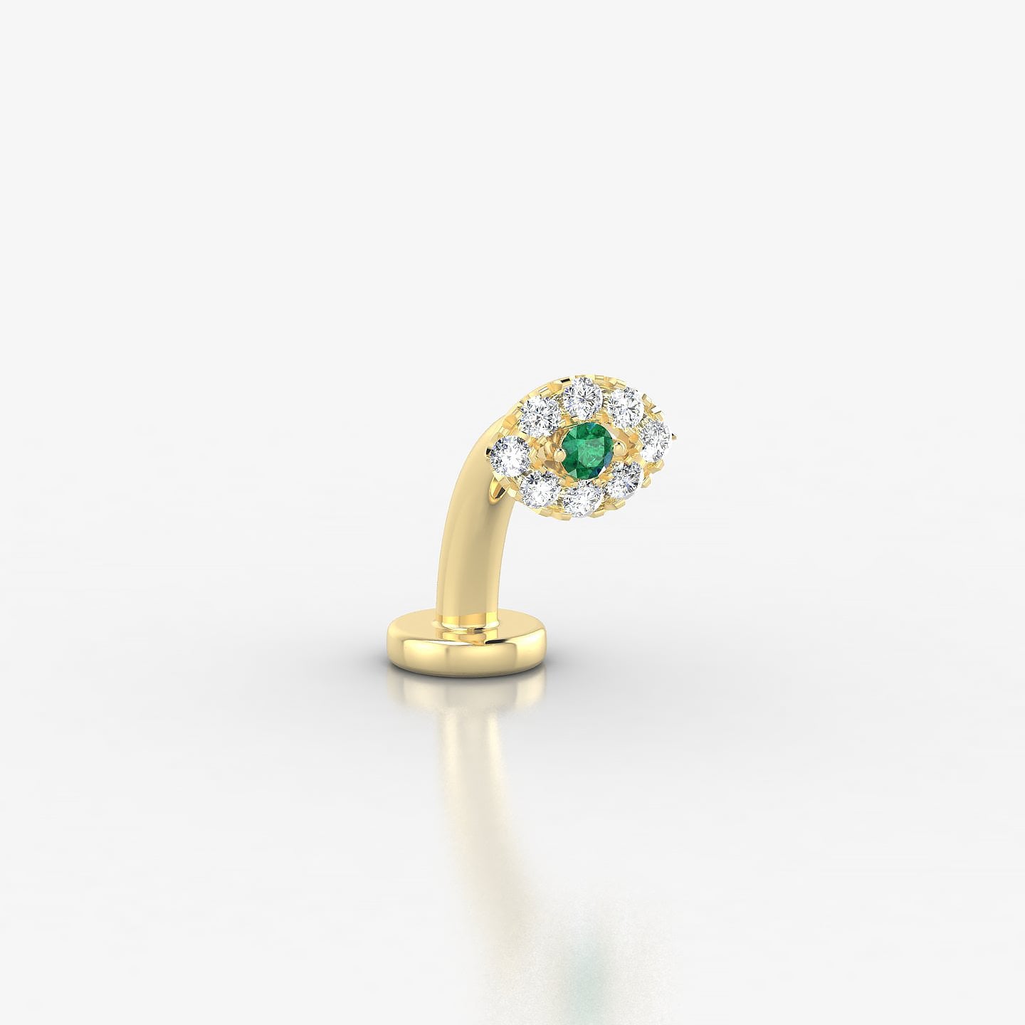 Minerva | 18k Yellow Gold 8 mm 5.5 mm Eye Emerald & Diamond Floating Navel Piercing