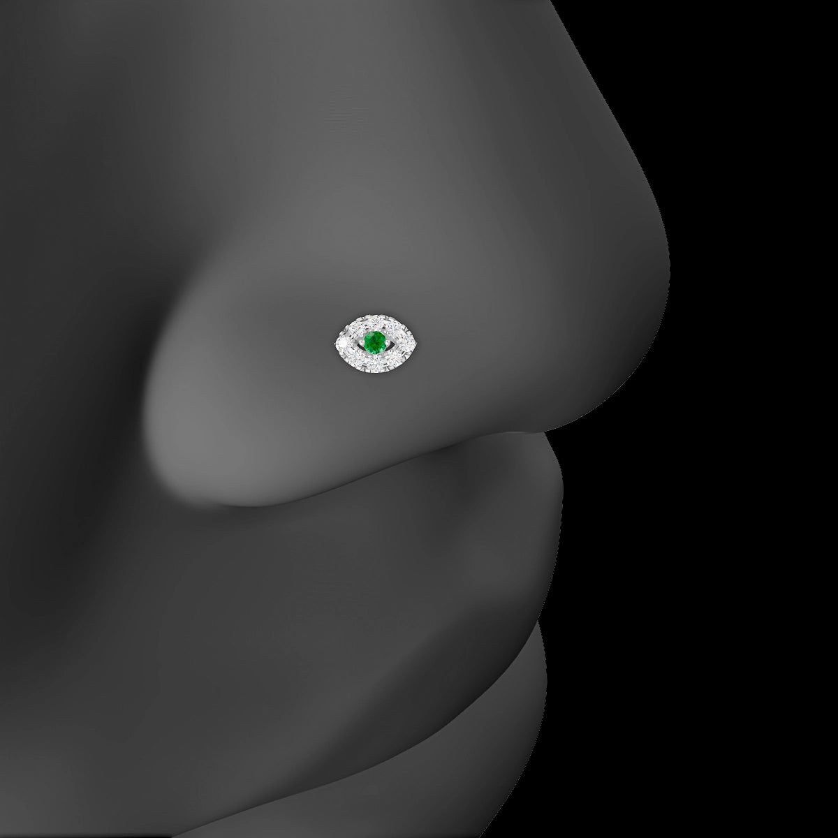 Minerva | 18k White Gold 8 mm 5.5 mm Eye Emerald & Diamond Nose Piercing