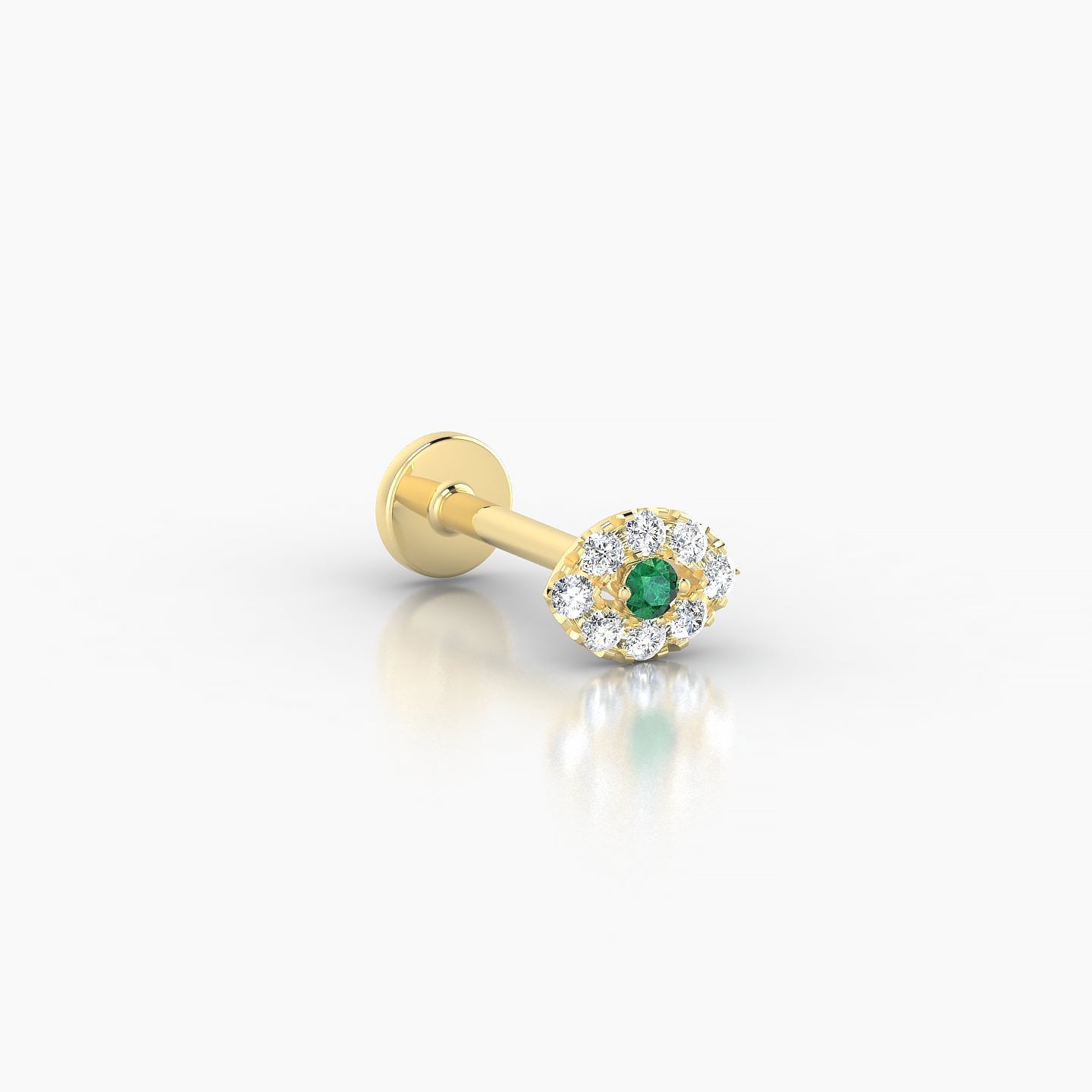 Minerva | 18k Yellow Gold 8 mm 5.5 mm Eye Emerald & Diamond Nose Piercing