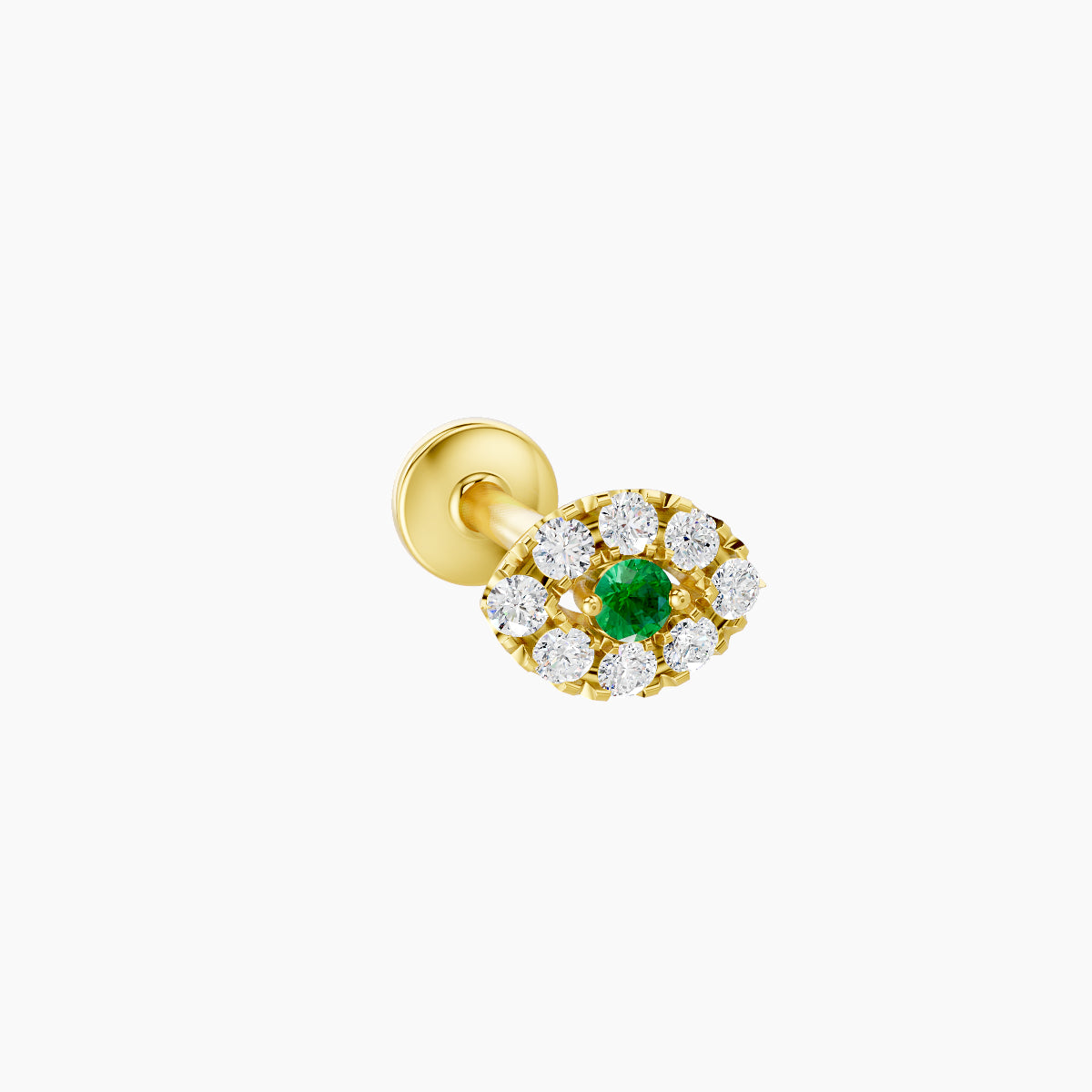 Minerva | 18k Yellow Gold 8 mm 5.5 mm Eye Emerald & Diamond Piercing