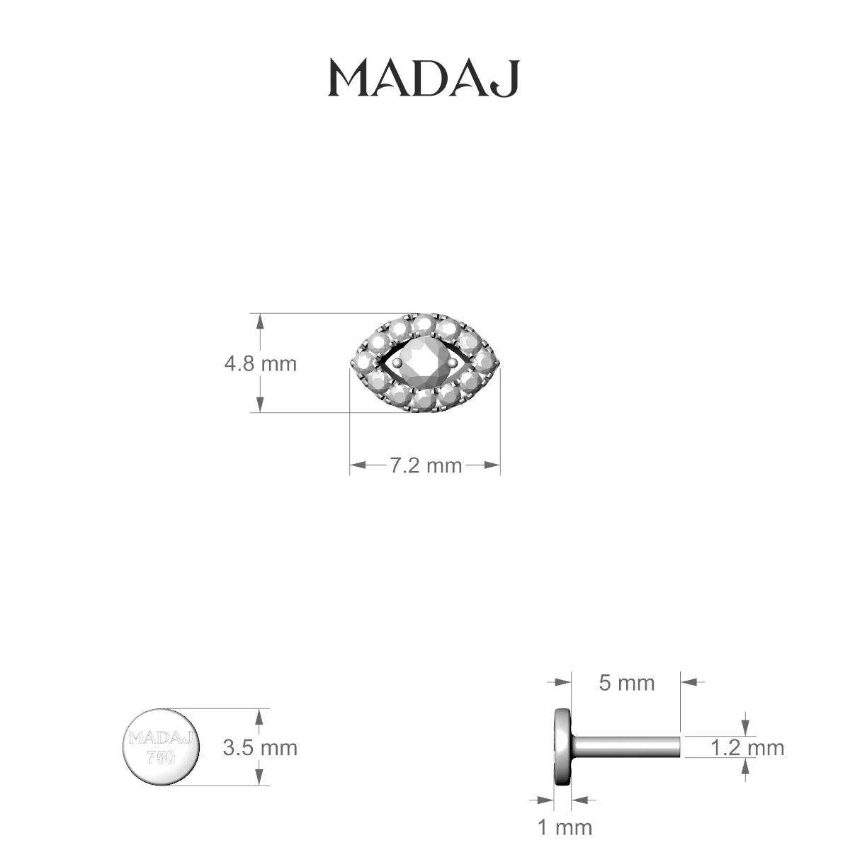 Minerva | 18k Yellow Gold 7.2 mm 5 mm Eye Diamond Piercing