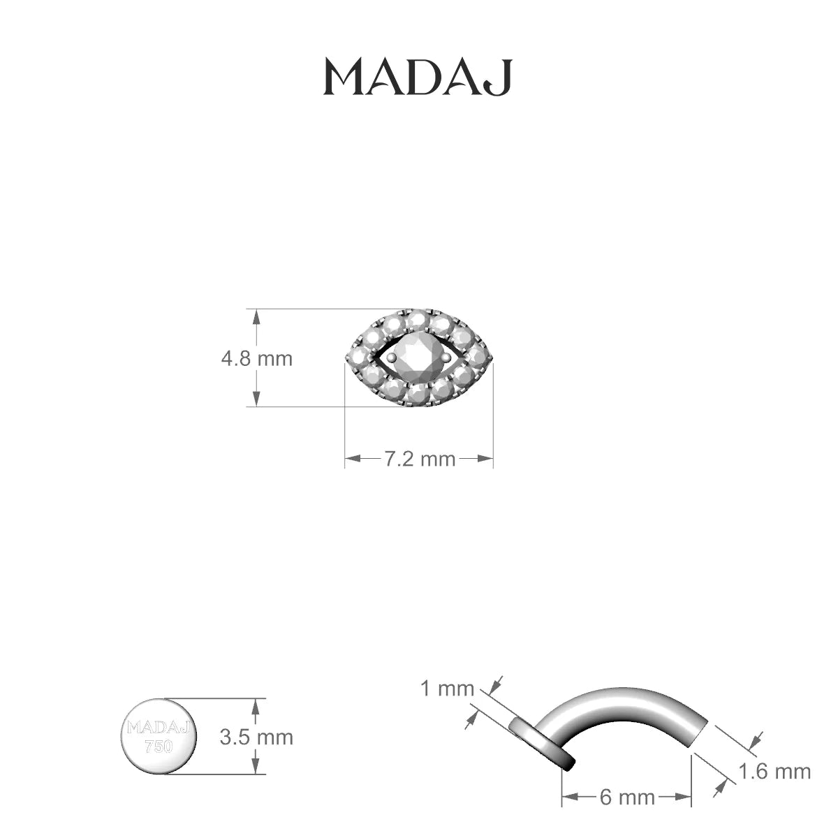 Minerva | 18k White Gold 7.2 mm 6 mm Eye Diamond Floating Navel Piercing