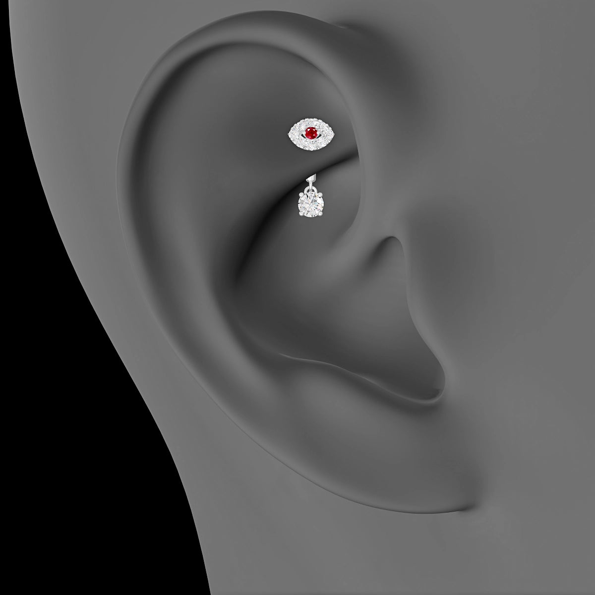 Minerva | 18k White Gold 6 mm Eye Ruby & Diamond Rook Piercing