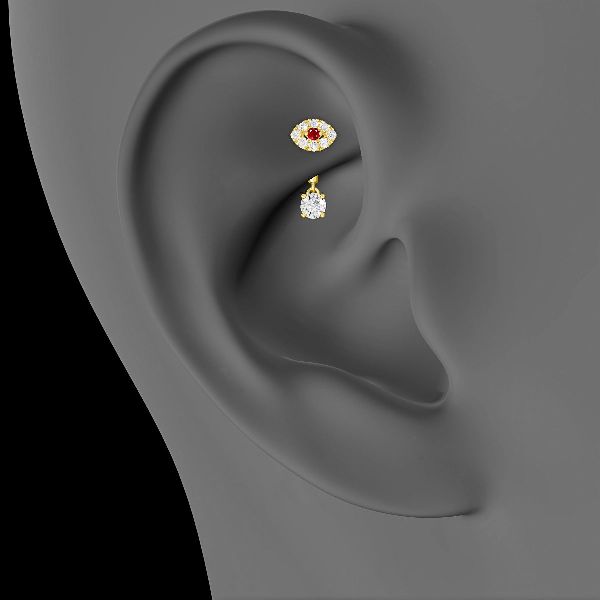 Minerva | 18k Yellow Gold 6 mm Eye Ruby & Diamond Rook Piercing