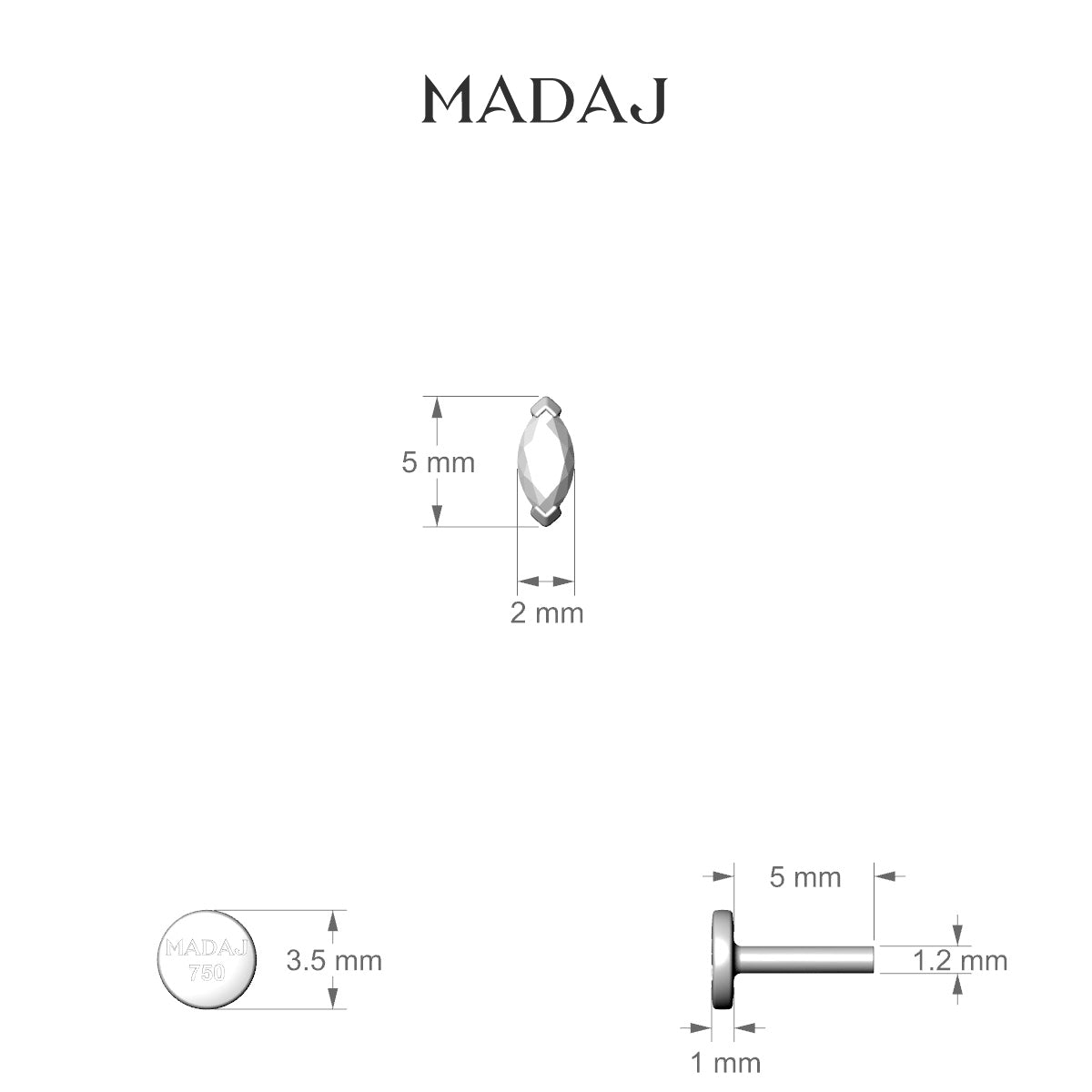 Nut | 18k Yellow Gold 5 mm 5 mm Marquise Diamond Piercing