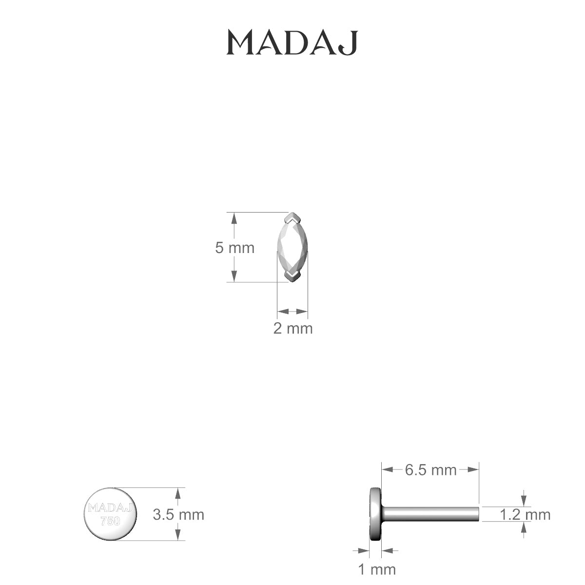 Nut | 18k Rose Gold 5 mm 6.5 mm Marquise Diamond Piercing