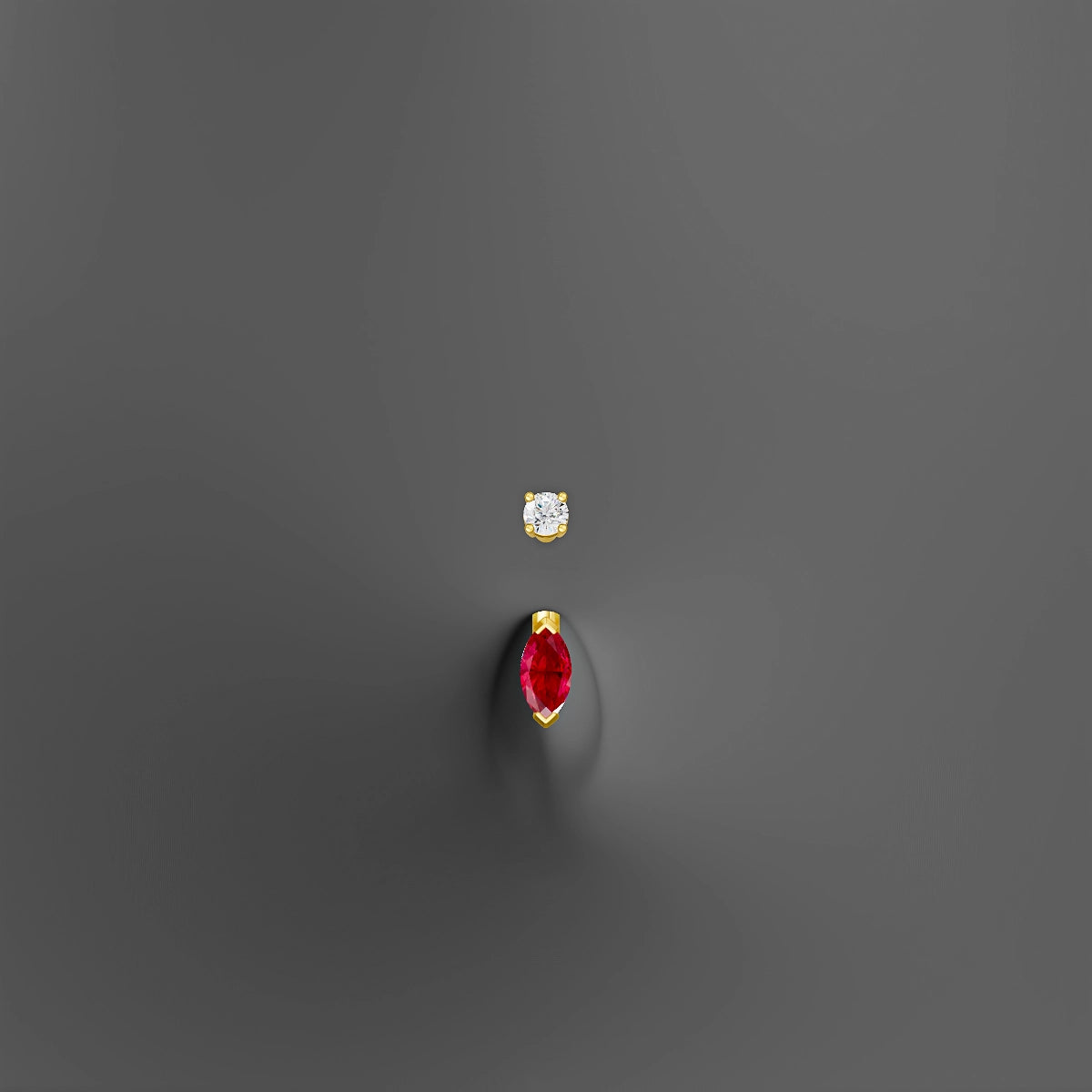 Nut | 18k Yellow Gold 7 mm 10 mm Marquise Ruby & Diamond Belly Piercing