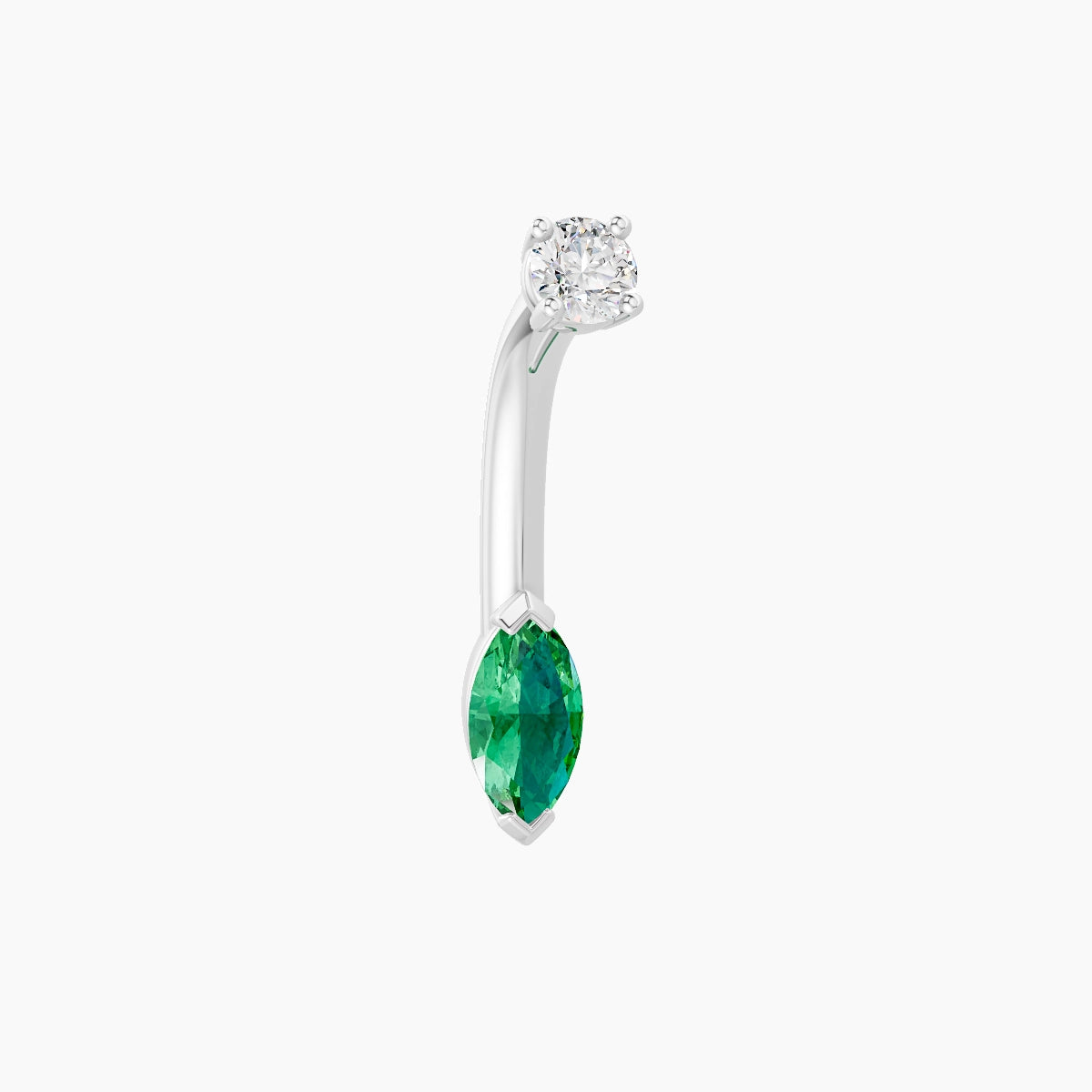 Nut | 18k White Gold 7 mm 8 mm Marquise Emerald & Diamond Belly Piercing