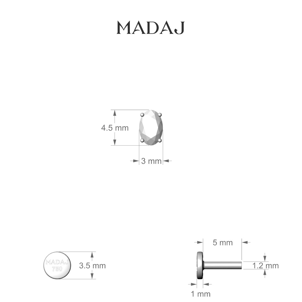 Nut | 18k Yellow Gold 4.5 mm 5 mm Oval Diamond Piercing
