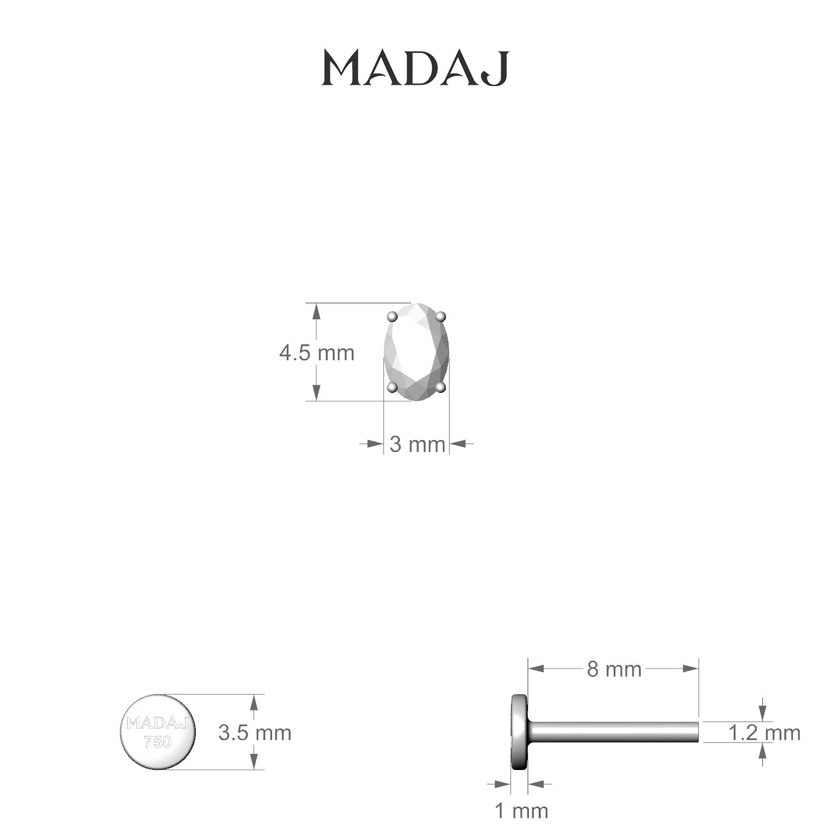 Nut | 18k Rose Gold 4.5 mm 8 mm Oval Diamond Nose Piercing