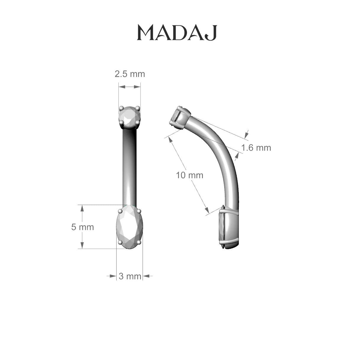 Nut | 18k White Gold 5 mm 10 mm Oval Diamond Belly Piercing