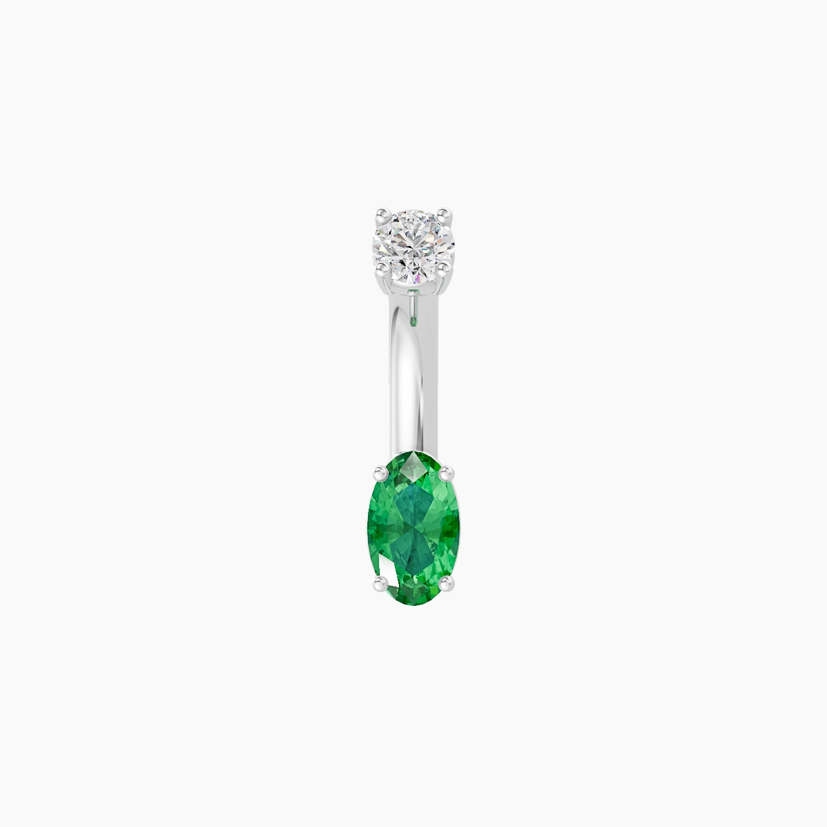 Nut | 18k White Gold 5 mm 6 mm Oval Emerald & Diamond Belly Piercing