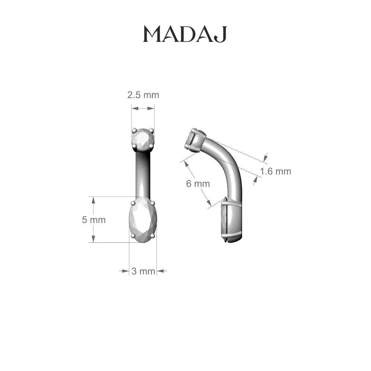 Nut | 18k White Gold 5 mm 6 mm Oval Diamond Belly Piercing