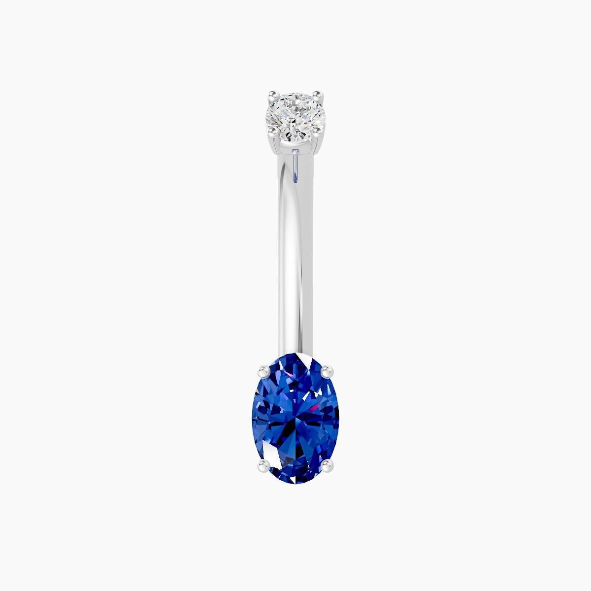 Nut | 18k White Gold 6 mm 10 mm Oval Sapphire & Diamond Belly Piercing