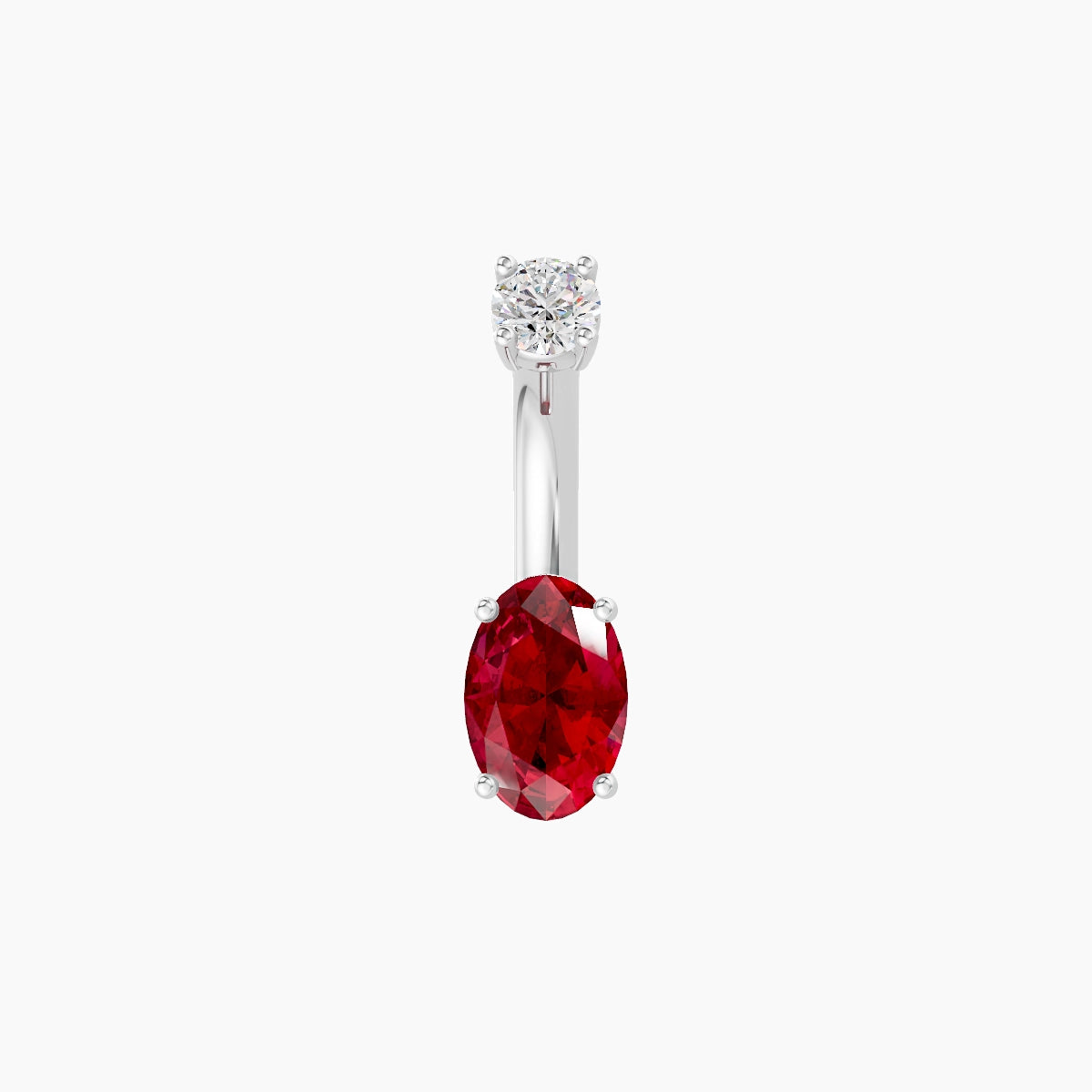 Nut | 18k White Gold 6 mm 6 mm Oval Ruby & Diamond Belly Piercing