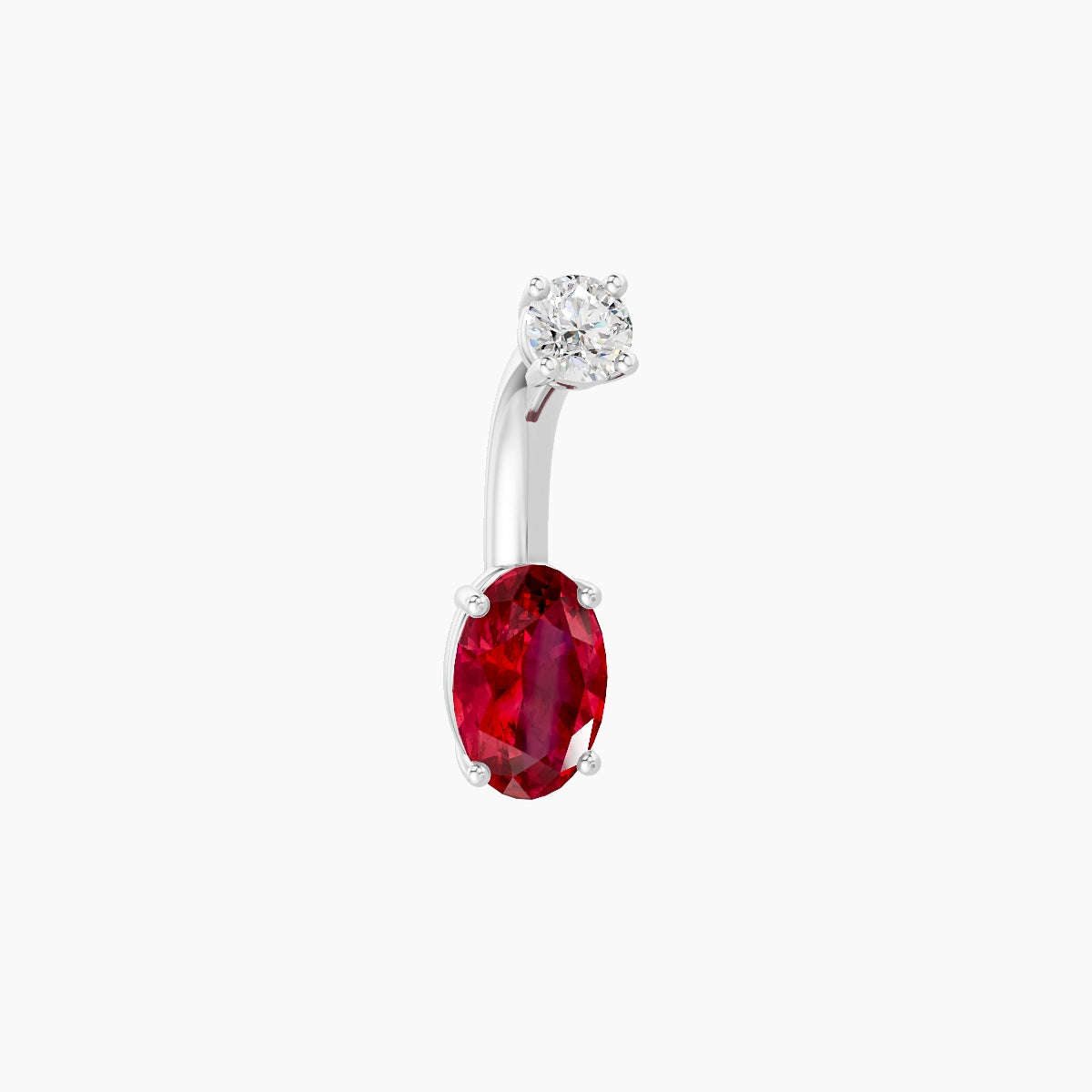 Nut | 18k White Gold 6 mm 6 mm Oval Ruby & Diamond Belly Piercing