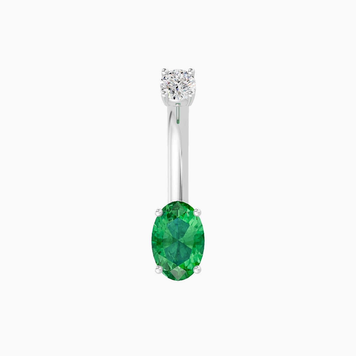 Nut | 18k White Gold 6 mm 8 mm Oval Emerald & Diamond Belly Piercing