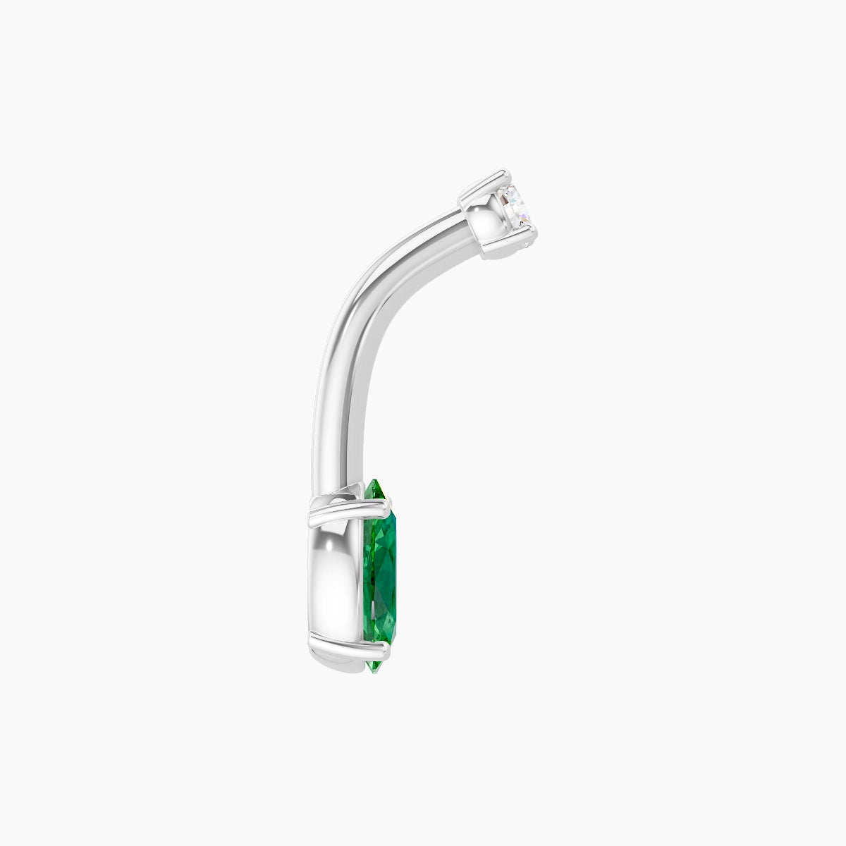 Nut | 18k White Gold 6 mm 8 mm Oval Emerald & Diamond Belly Piercing